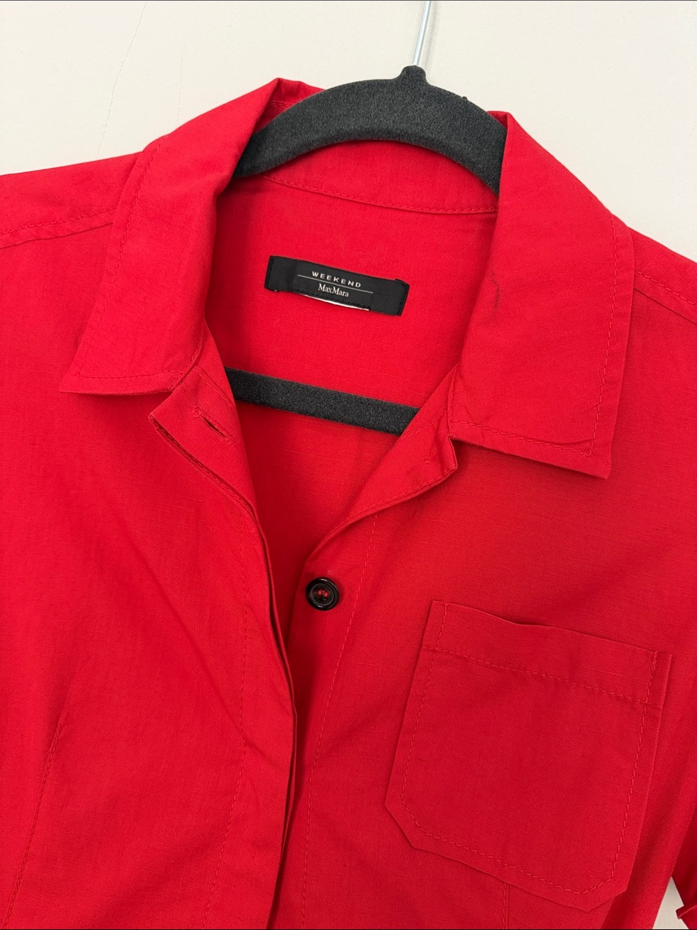 Max Mara Weekend Red Belted Shirt Dress Short Sleeve Midi